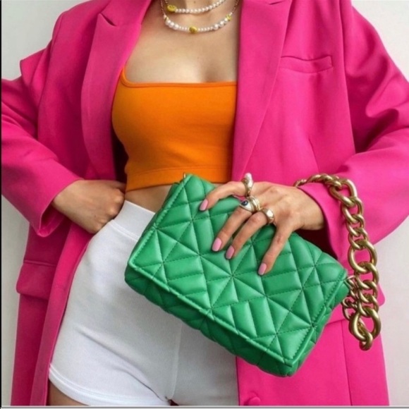 ZARA | NWT GREEN QUILTED SHOULDER BAG BLOGGERS Favorite - Picture 1 of 16